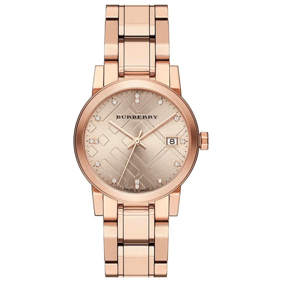 Burberry Ladies Watch Diamond 34mm Check Stamped Rose Gold  display picture 1
