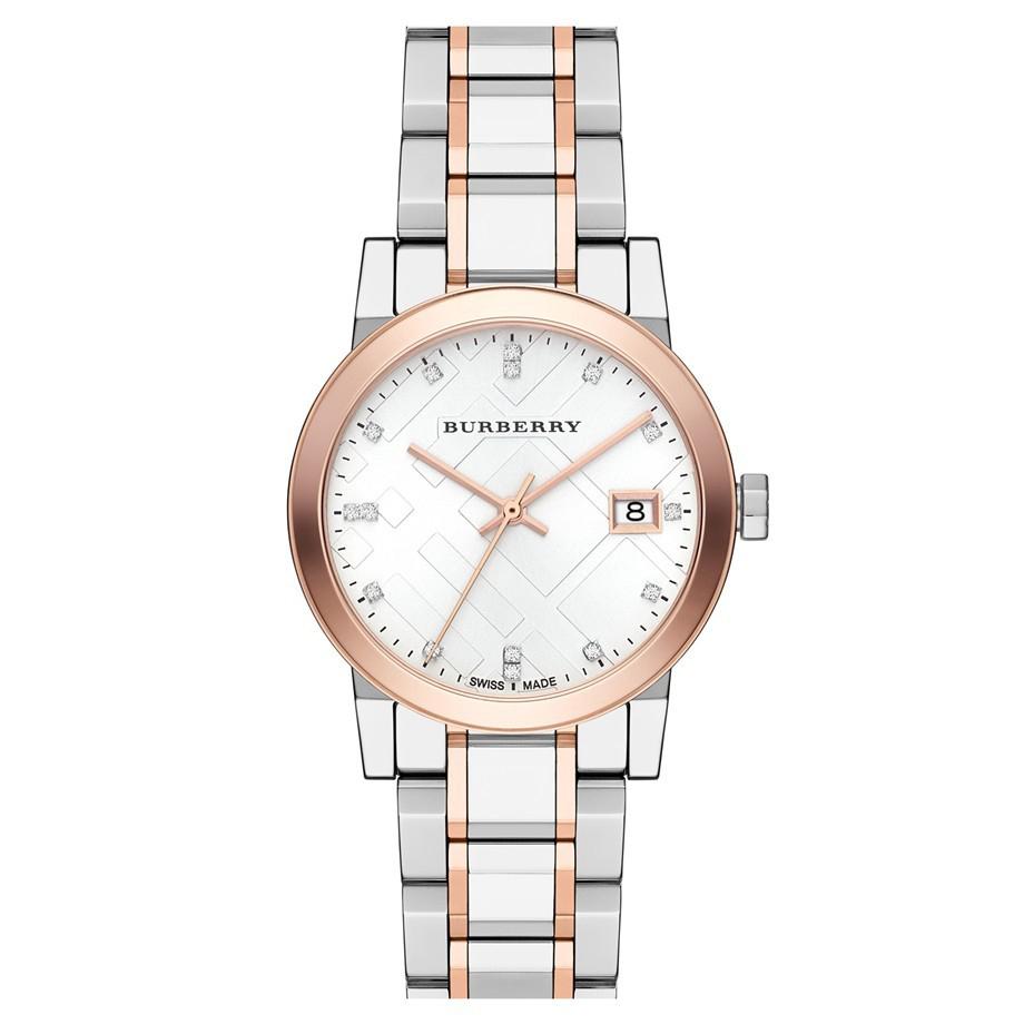 Burberry Ladies Watch Diamond Check Stamped Two Tone BU9127 - Watches & Crystals