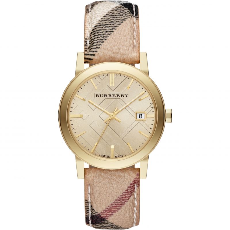 Burberry Ladies Watch The City Haymarket Check Yellow Gold BU9026 - Watches & Crystals