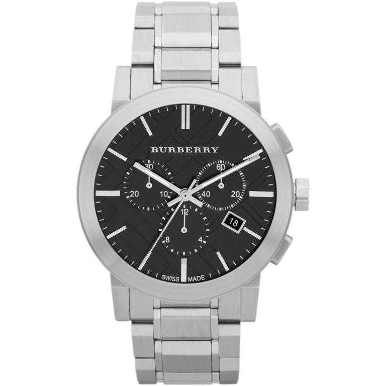 Burberry The City Chronograph Black Dial Black Rubber Strap Watch For Men - BU9806