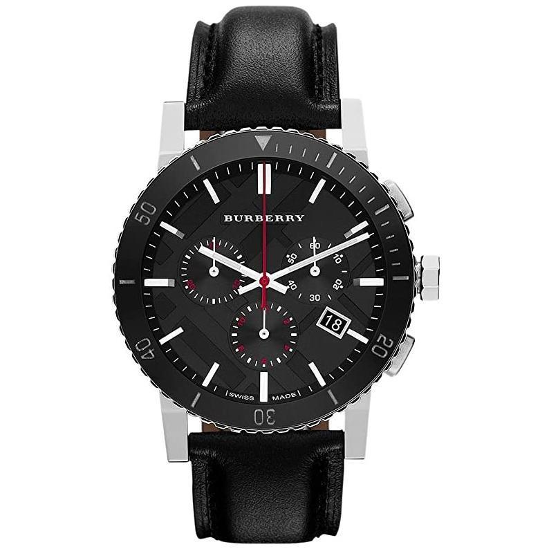 Burberry City Chronograph Black Dial Black Leather Strap Watch for Men - BU9803
