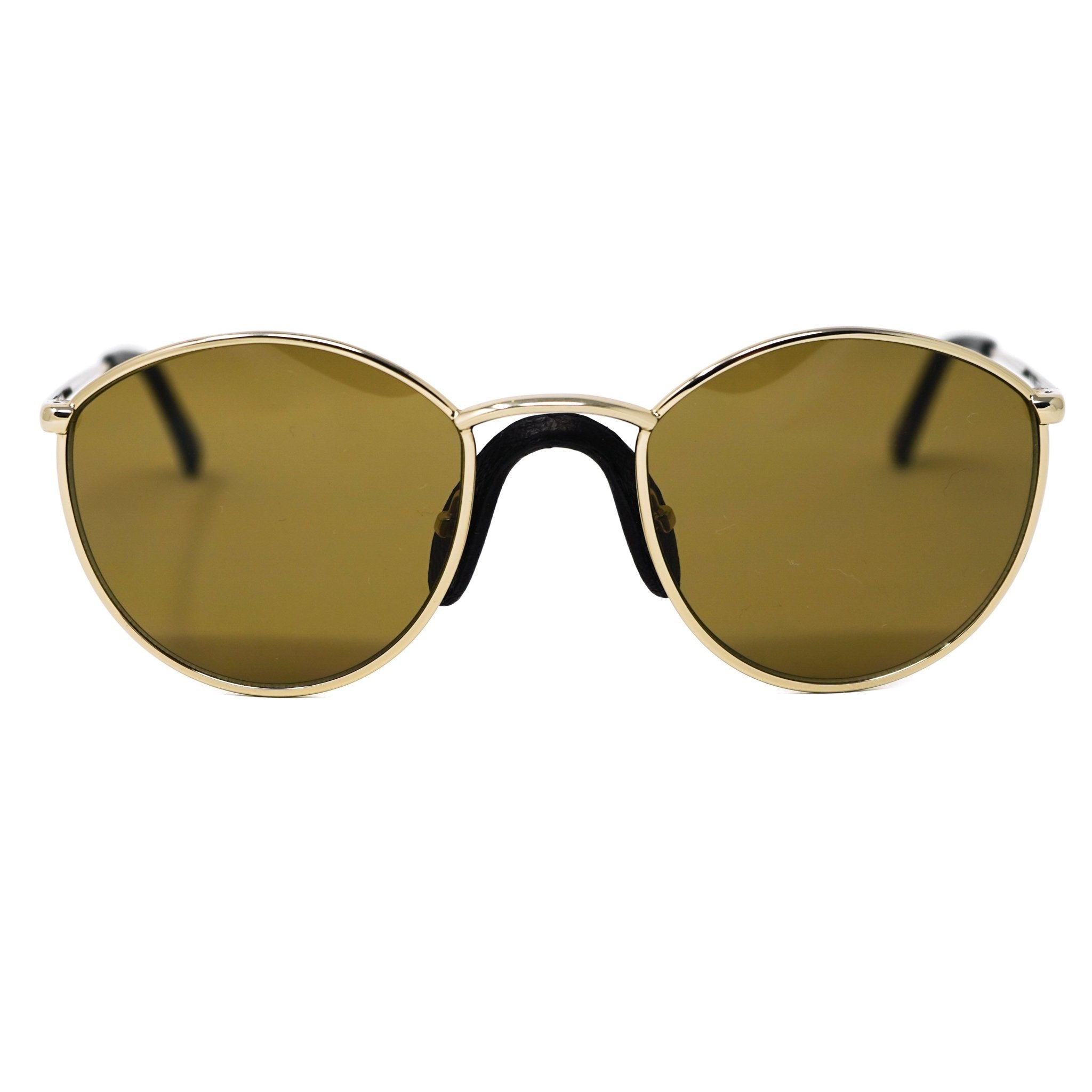Damir Doma Sunglasses Round Light Gold Black Leather with Brown Lenses DD2C1SUN - Watches & Crystals
