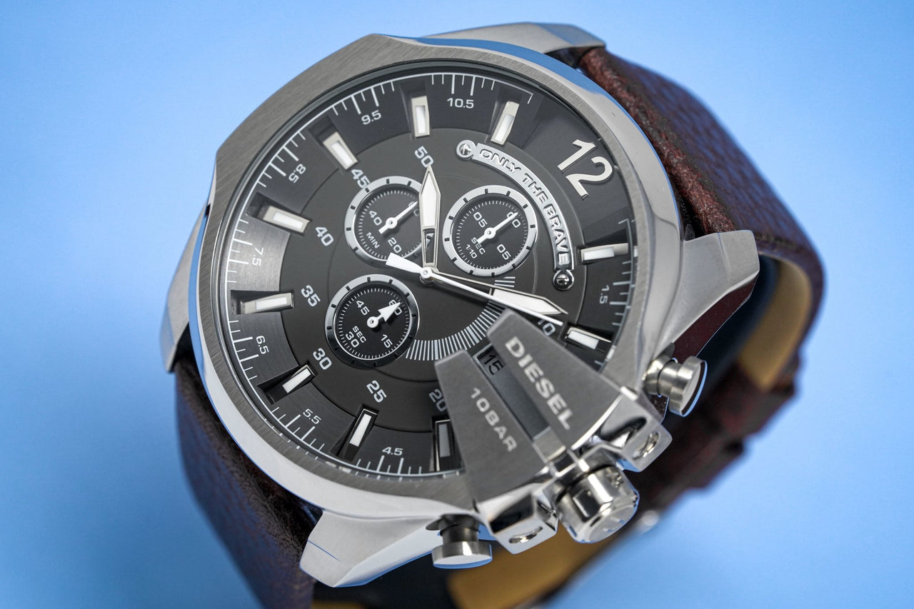Diesel Men\'s Chronograph Watch Mega Chief Grey Brown – Watches & Crystals