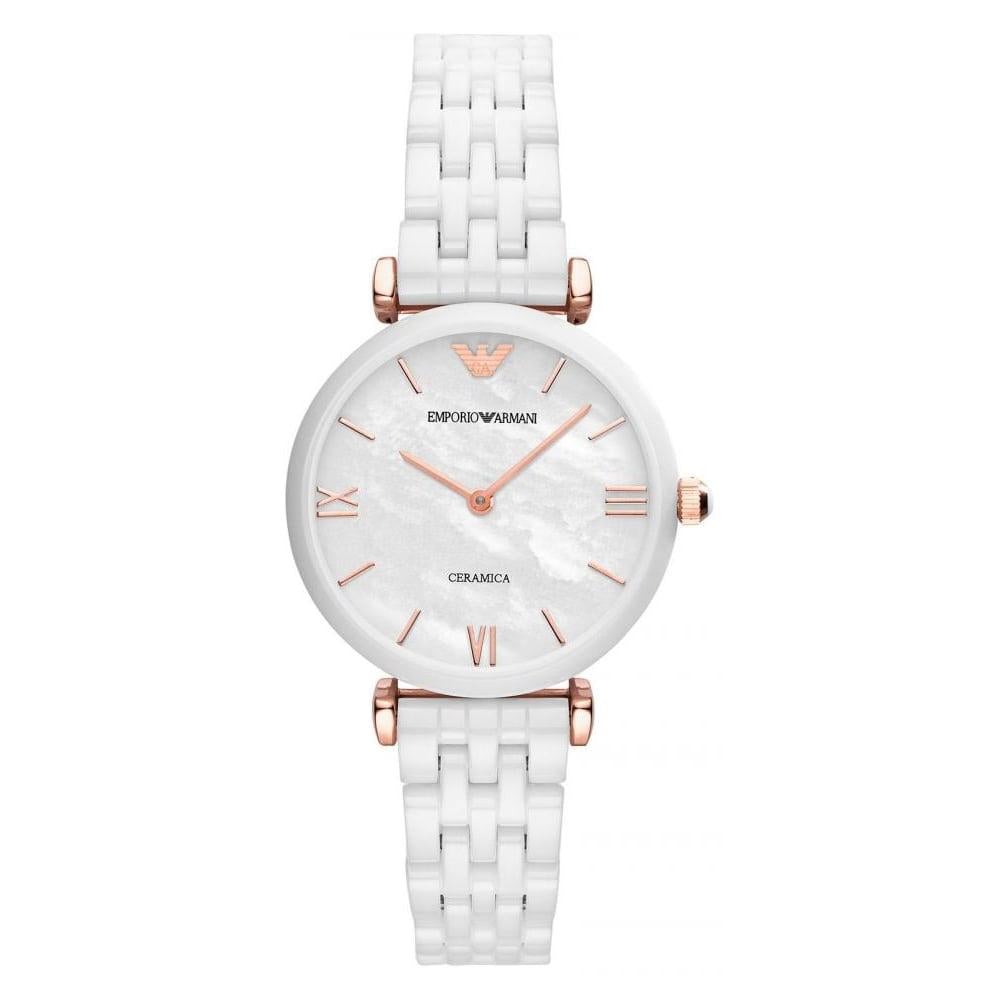 Emporio Armani Ladies Automatic Watch Ceramica White AR1486 - Watches & Crystals