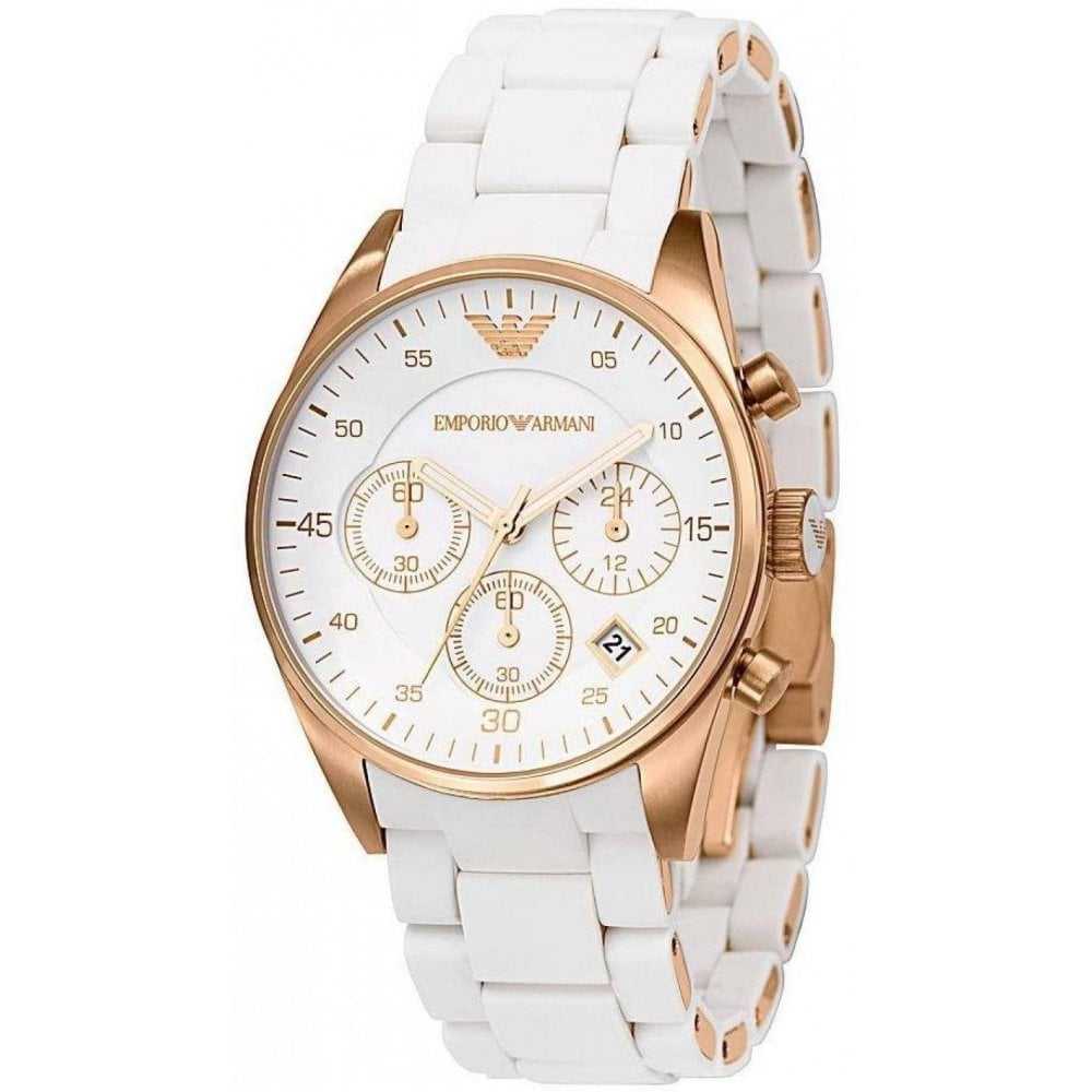 Emporio Armani Ladies Chronograph Watch Sportivo Rose Gold PVD AR5920 - Watches & Crystals