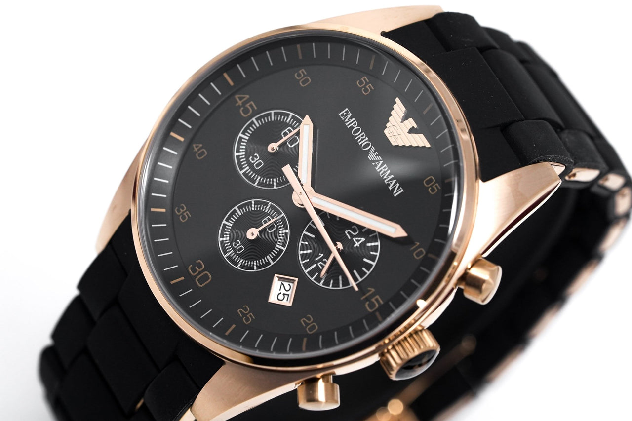 Emporio Armani Ladies Sportivo Chronograph Watch Rose Gold PVD AR5906 - Watches & Crystals