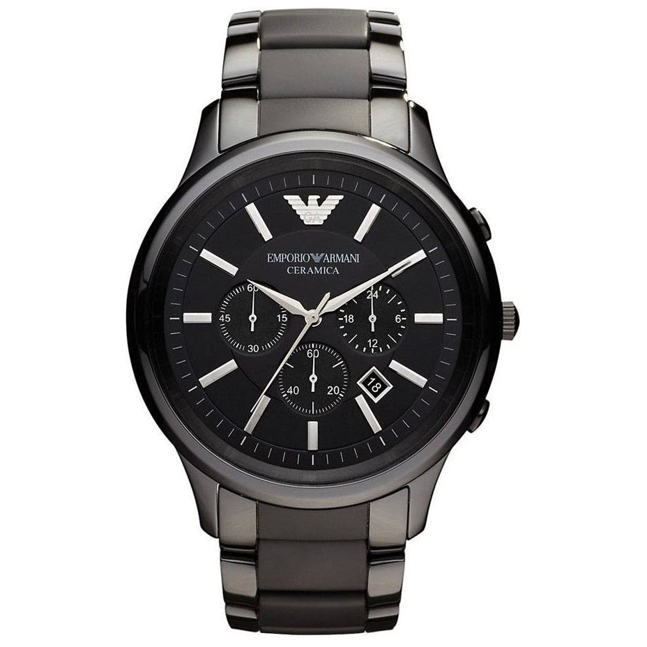 Emporio Armani Watch Watches – Crystals Black & AR1451 Men\'s Chronograph Ceramica