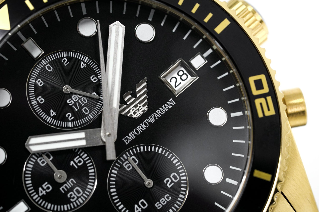 Emporio Armani Men\'s Chronograph Watch Gold PVD AR5857 – Watches & Crystals