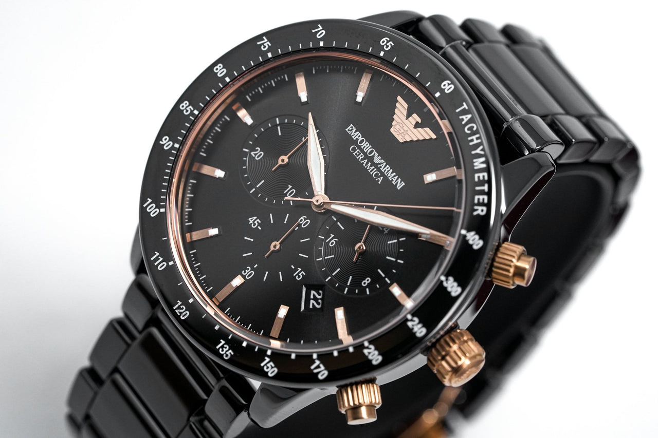 Emporio Armani Men\'s Mario Ceramic Crystals & Chronograph – AR70002 Watches Watch