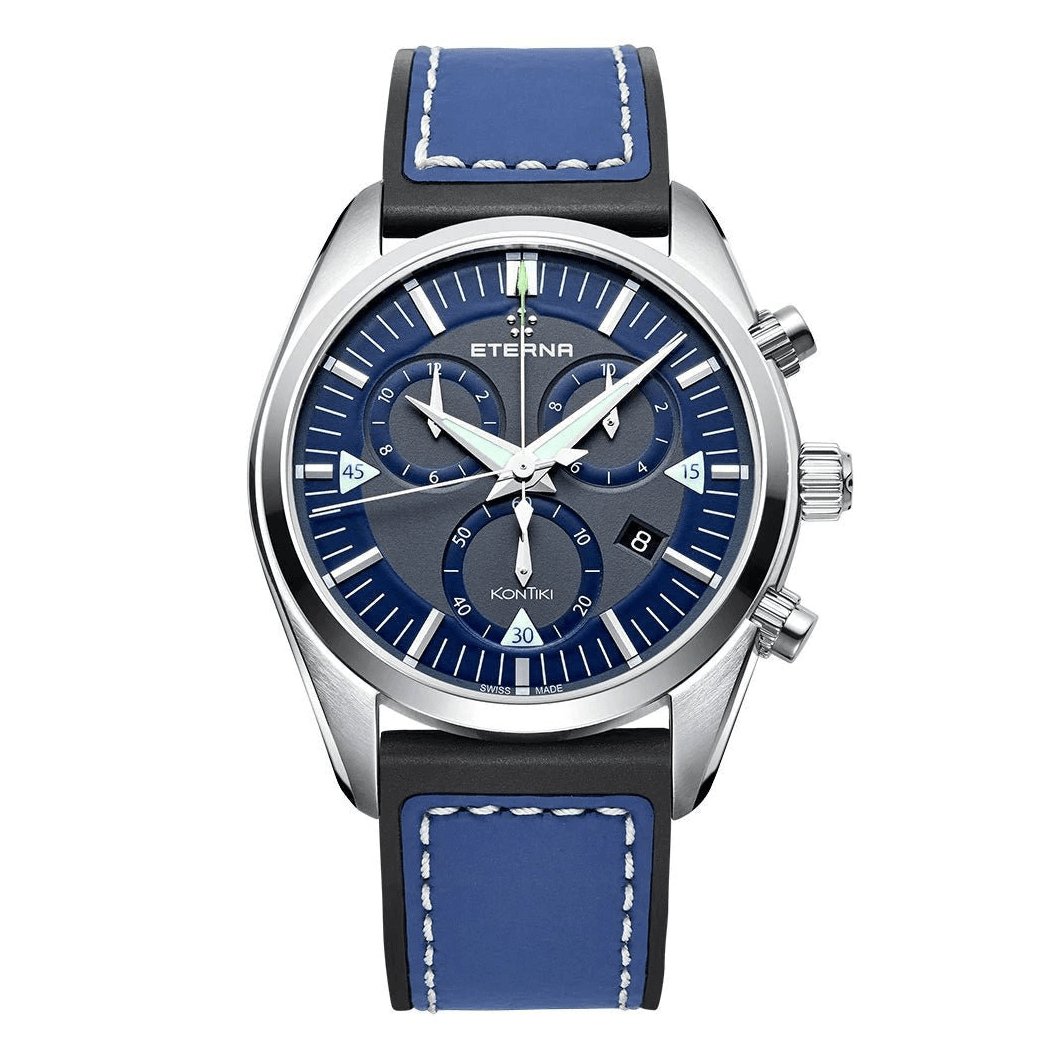 Eterna Watch Men's KonTiki Steel Blue Quartz Chronograph 1250.41.81.1303 - Watches & Crystals