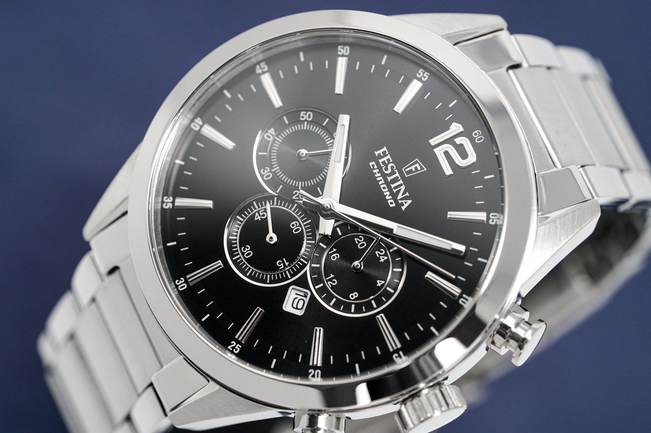 Festina Watch Black Timeless Chrono – Watches & Crystals F20343-8 Steel Stainless
