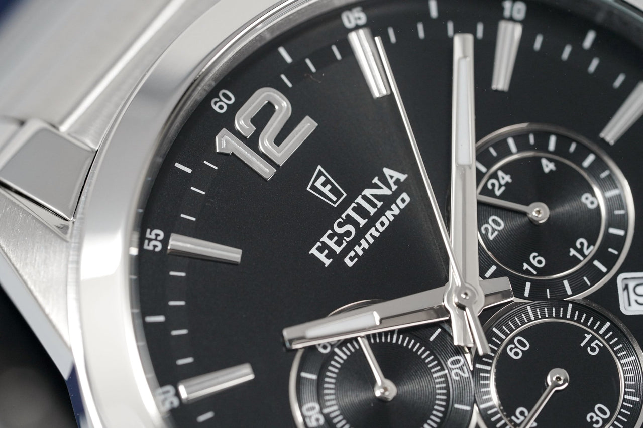 Festina Chrono Steel F20343-8 Watches – Black Watch Stainless Crystals & Timeless