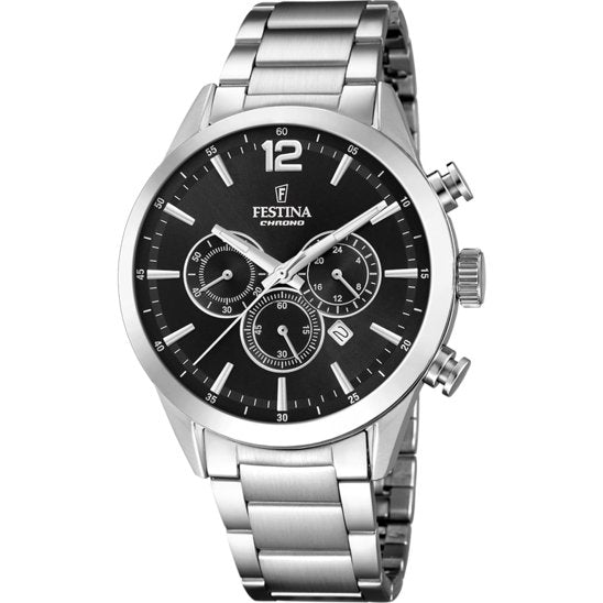 Festina Watch Black Timeless Chrono Stainless Steel F20343-8 - Watches & Crystals
