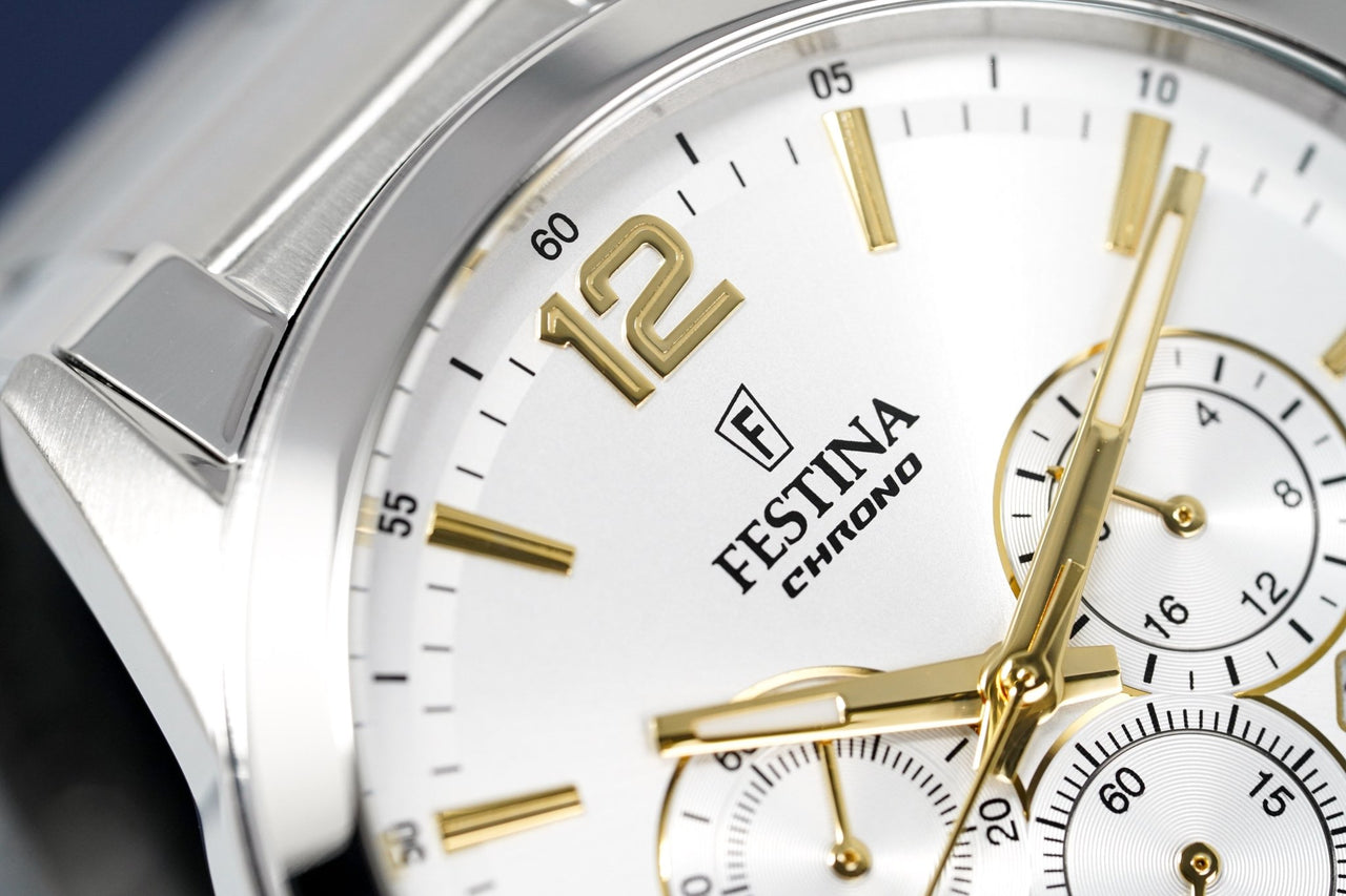 Festina Watch Silver Gold Timeless Chrono Stainless Steel F20343-1 - Watches & Crystals