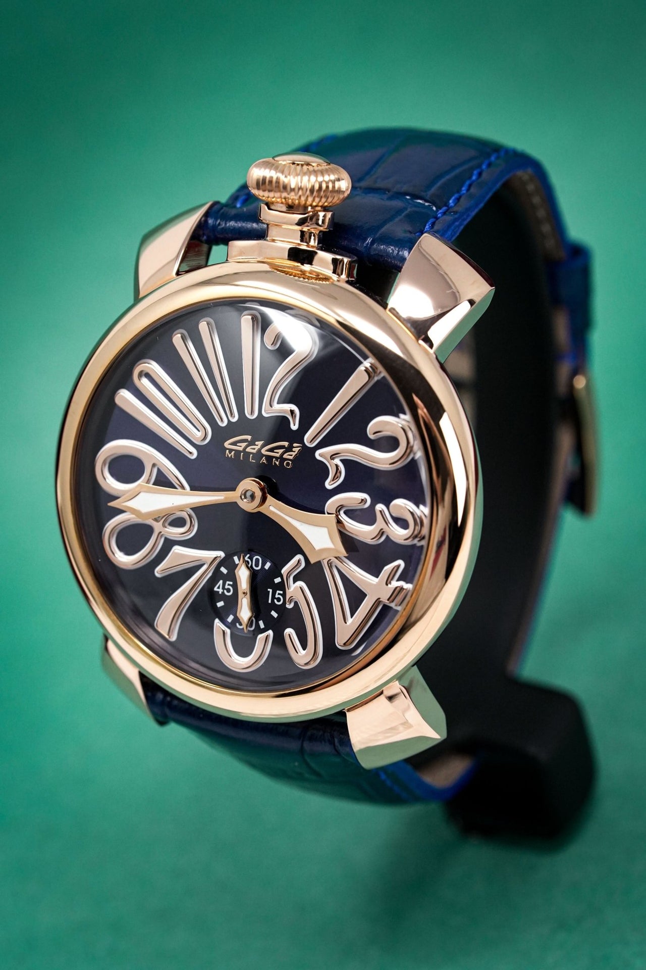 GaGà Milano Watch Hand Winding Manuale 48MM Rose Gold Blue