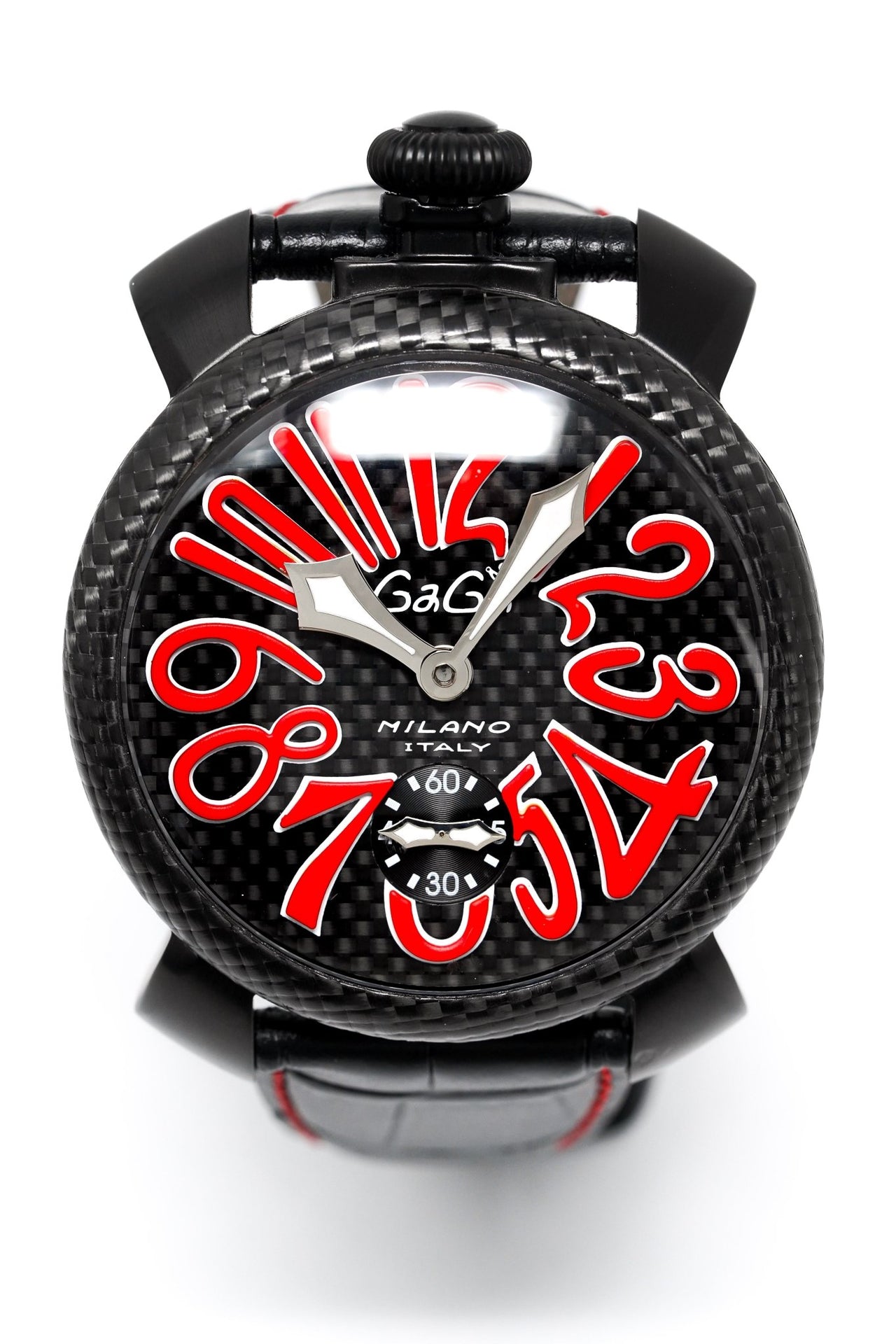 Gagà Milano Watch Manuale 48mm Carbon Fibre Red 5016.08 - Watches & Crystals