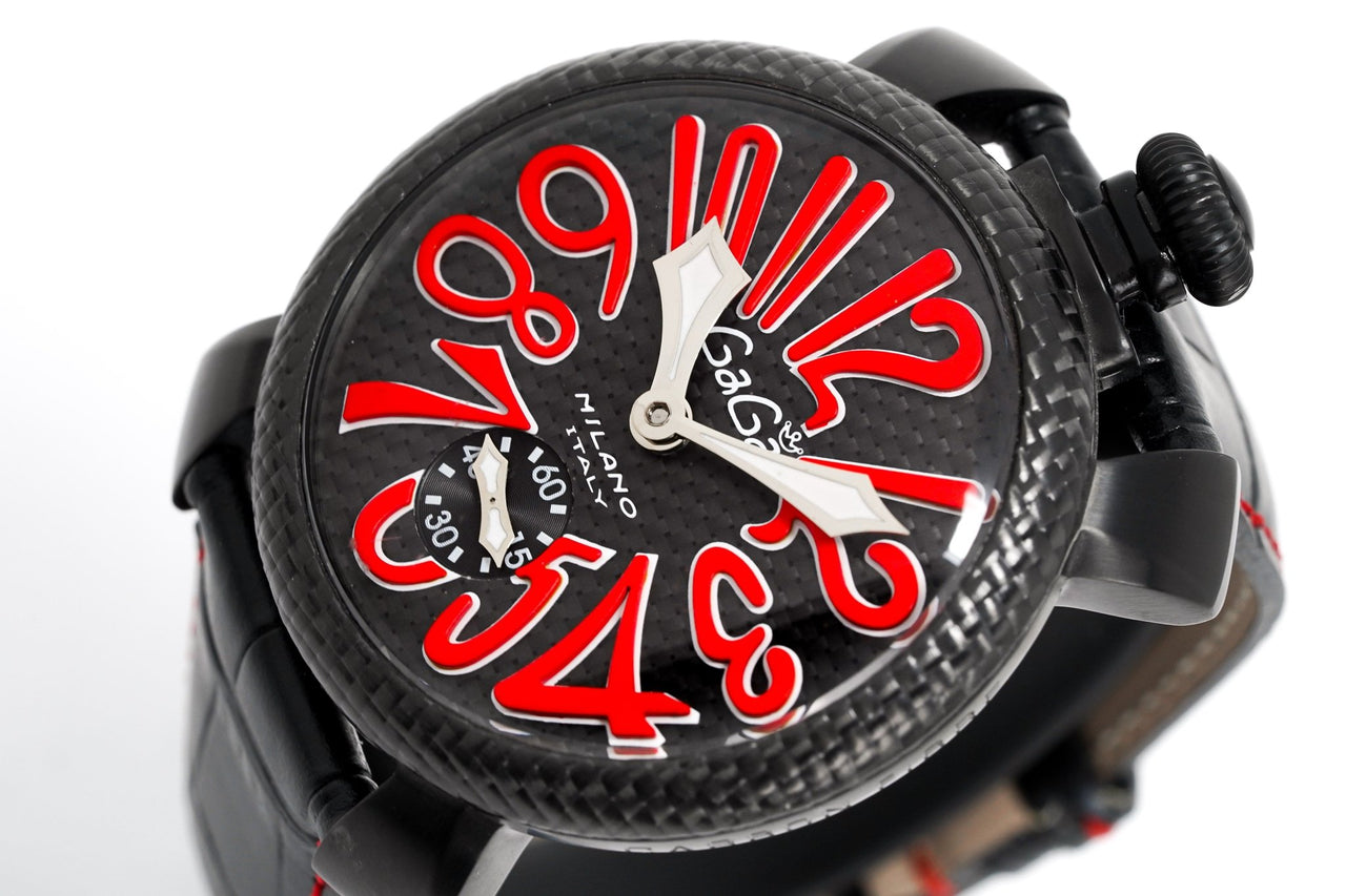 Gagà Milano Watch Manuale 48mm Carbon Fibre Red 5016.08 - Watches & Crystals