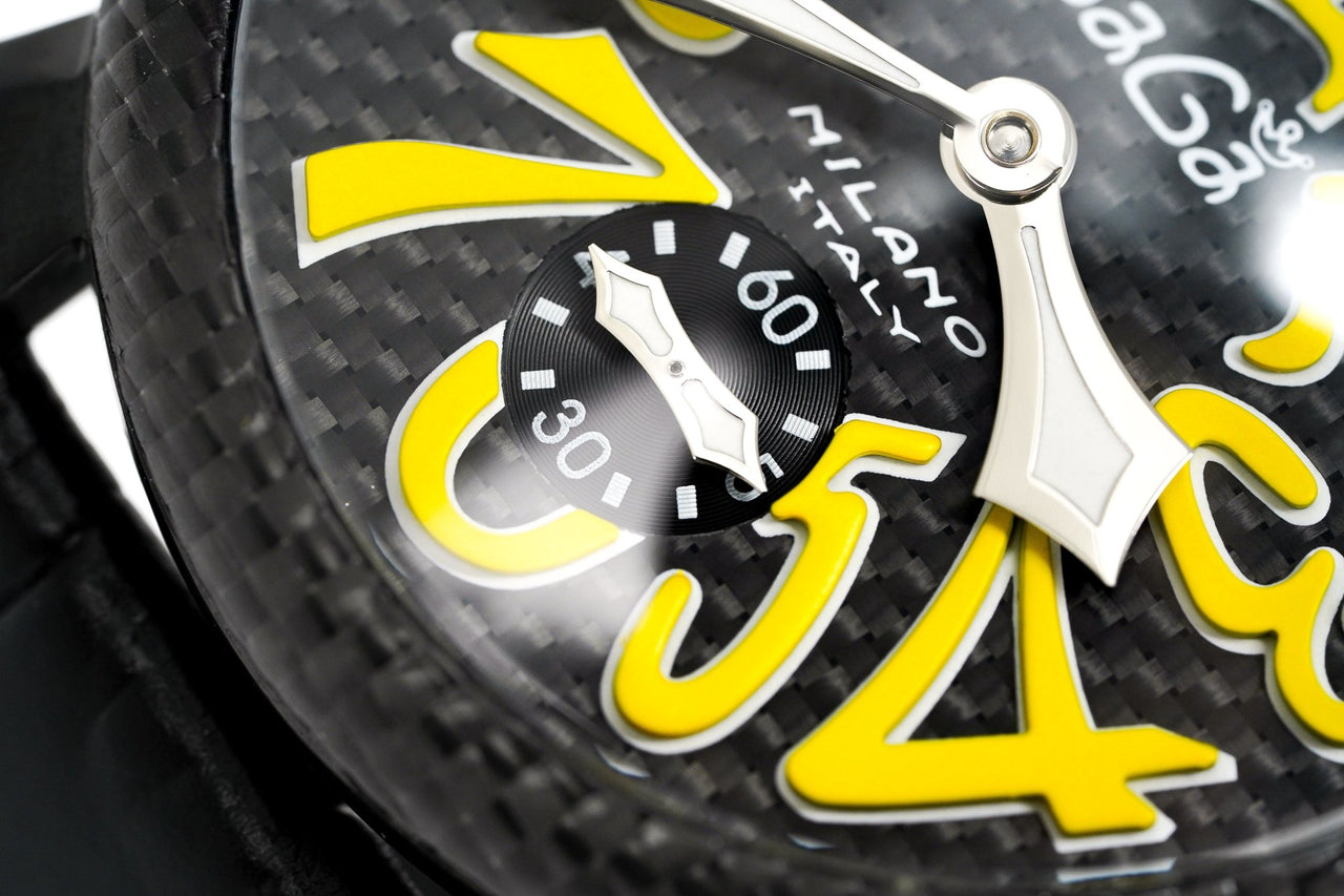 Gagà Milano Watch Manuale 48mm Carbon Fibre Yellow 5016.02 - Watches & Crystals