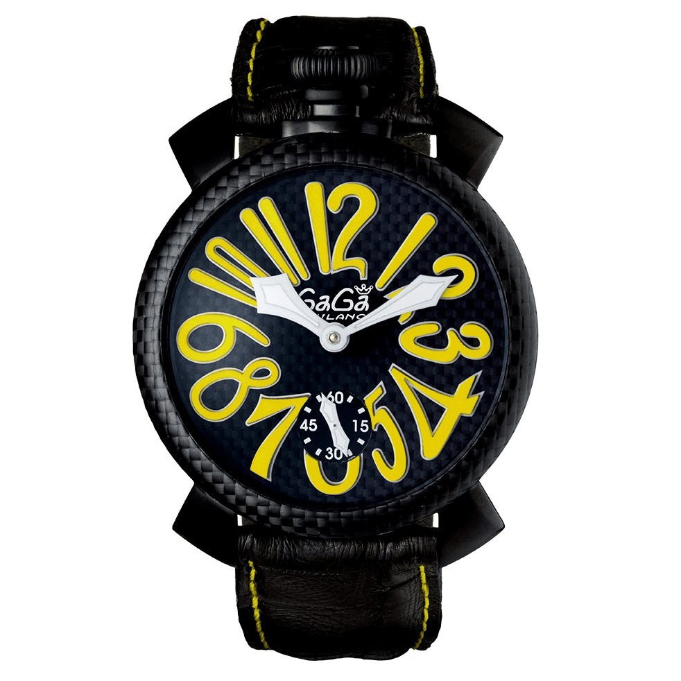 Gagà Milano Watch Manuale 48mm Carbon Fibre Yellow 5016.02 - Watches & Crystals
