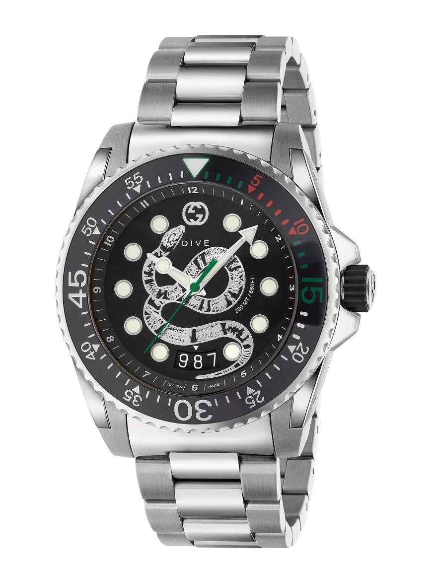 Gucci Watch Dive Men's 45mm Snake Silver YA136218 – Watches Crystals