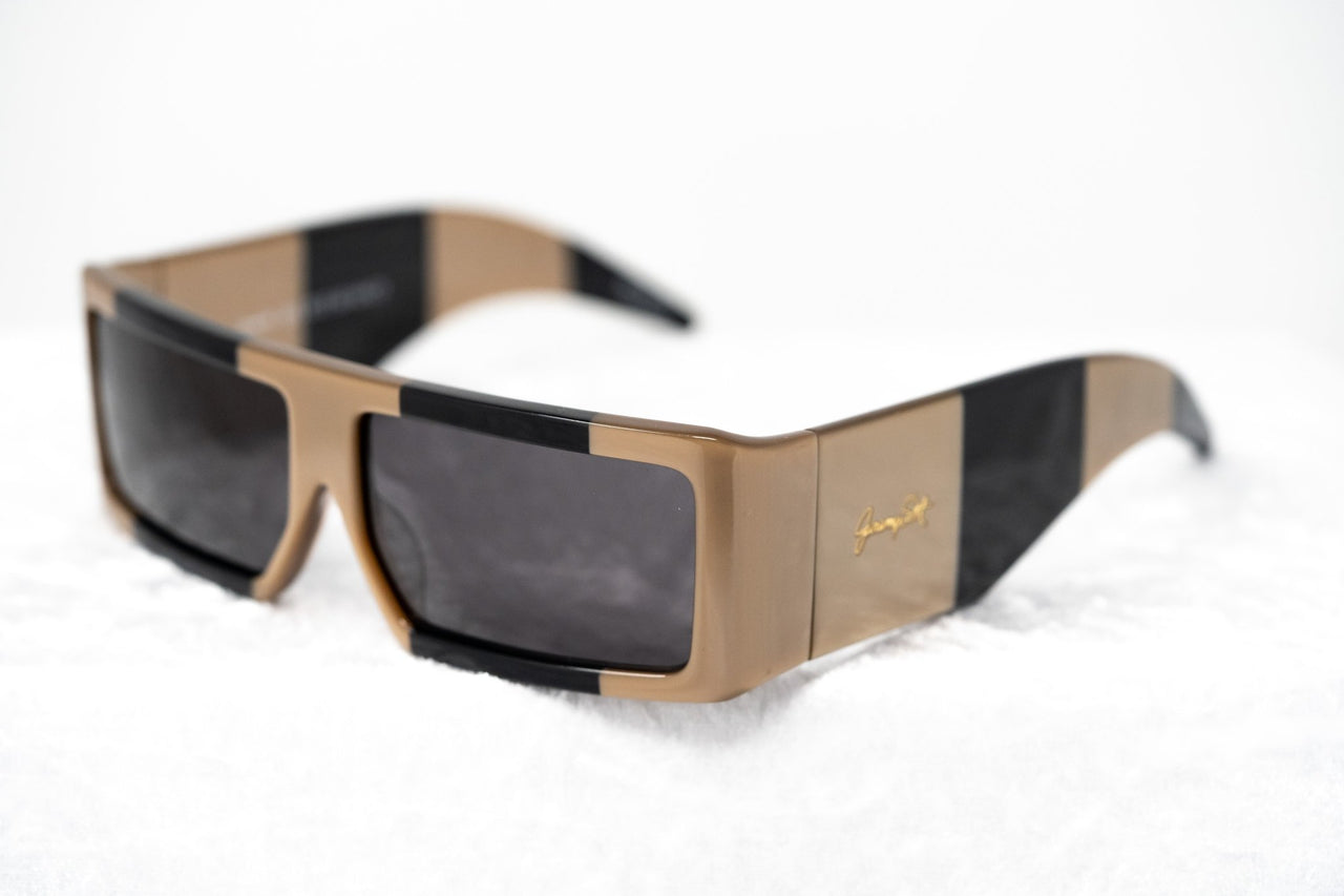 Jeremy Scott Sunglasses Rectangular Big Tut Brown & Black with Grey CAT3 Lenses 6JSBIGTUTGOLDBLACK - Watches & Crystals