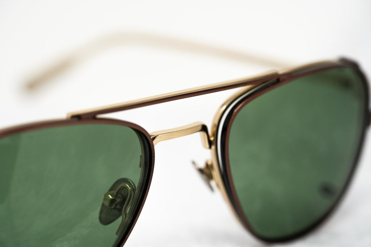 Kris Van Assche Sunglasses Rectangular Titanium Unixes Light Gold Bronze Clip-On with Green Lenses - KVA92C3SUN - Watches & Crystals