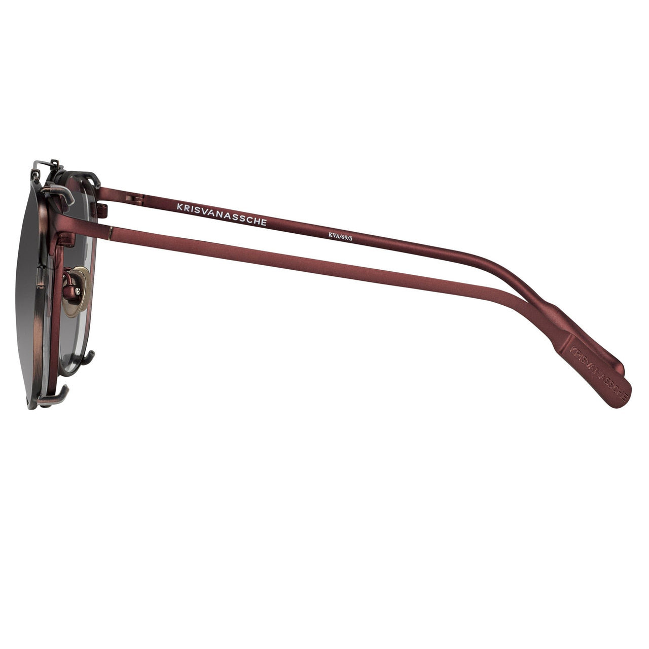 Kris Van Assche Sunglasses Unisex Oval Matte Burgundy Bronze Clip-On and Grey Lenses Category 3 - KVA69C5SUN - Watches & Crystals