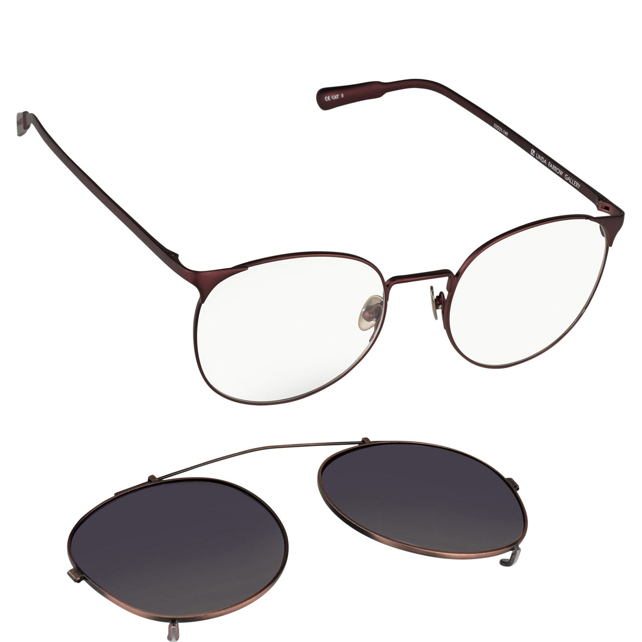 Kris Van Assche Sunglasses Unisex Oval Matte Burgundy Bronze Clip-On and Grey Lenses Category 3 - KVA69C5SUN - Watches & Crystals