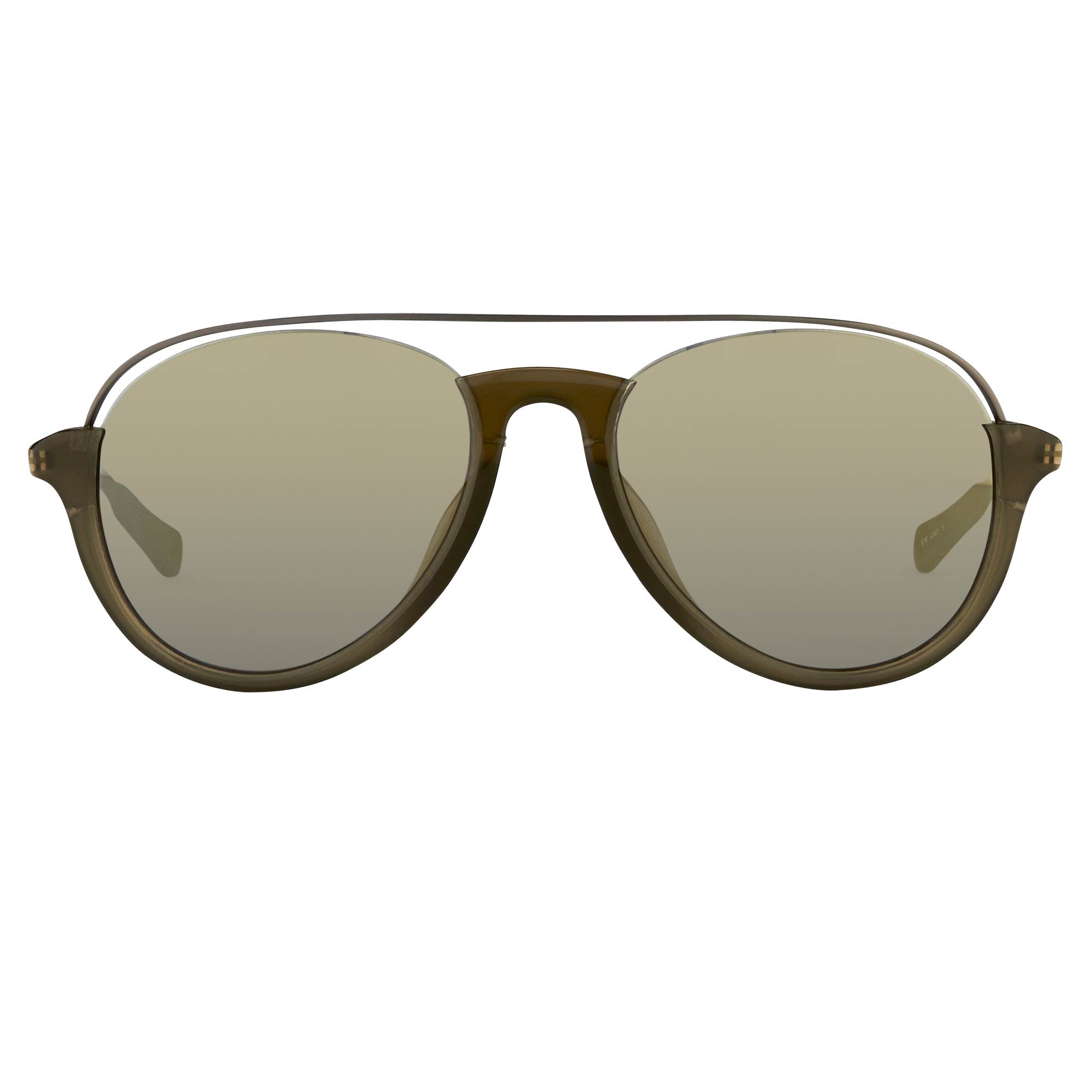 Kris Van Assche Sunglasses Unisex Titanium Khaki Matte Grey and Gold Mirror Lenses Category 3 - KVA84C6SUN - Watches & Crystals