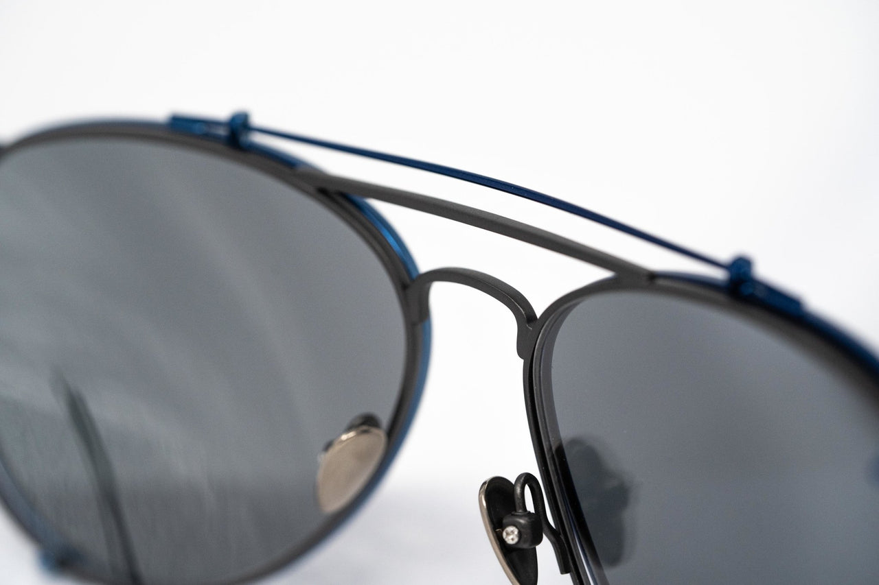 Kris Van Assche Sunglasses Unisex Titanium Matte Grey Blue Clip-On with Blue Mirror Lenses Category 3 - KVA89C4SUN - Watches & Crystals