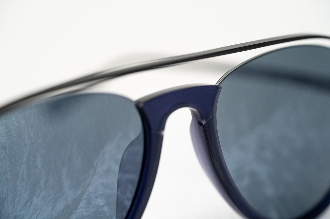 Kris Van Assche Unisex Sunglasses with Titanium Navy Shiny Black and Blue Mirror Lenses Category 3 - KVA84C4SUN - Watches & Crystals