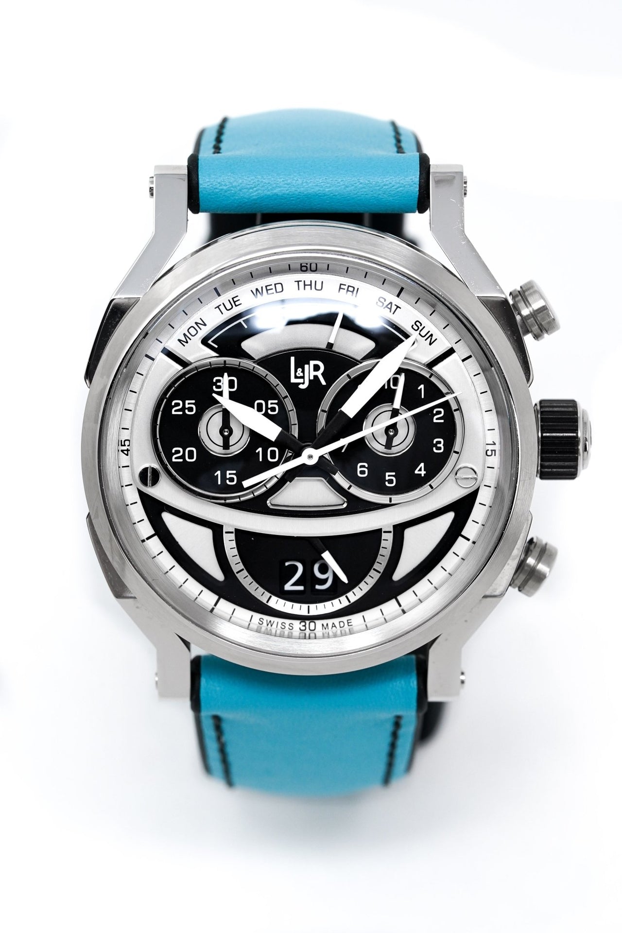 L&Jr Men's Watch Chronograph Day and Date 2 Tone Blue - Watches & Crystals