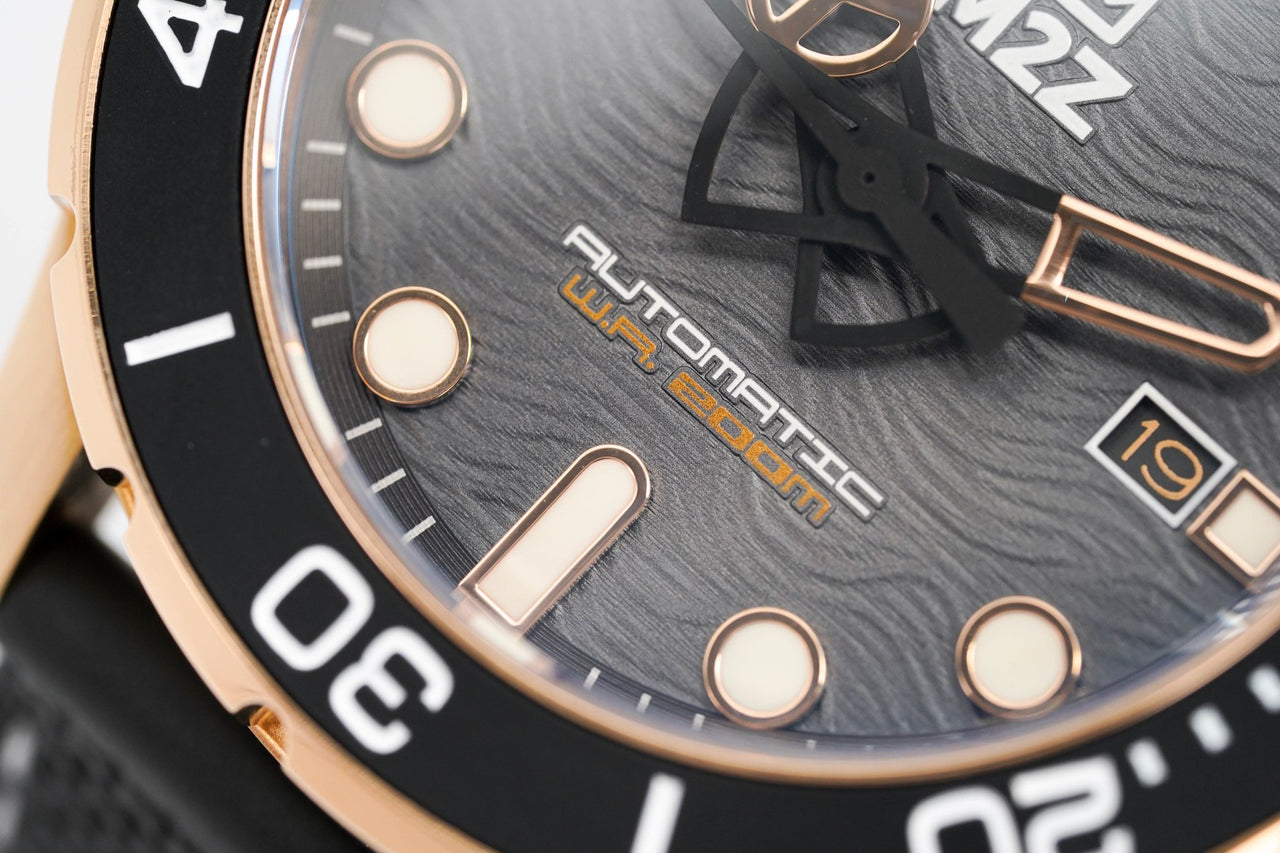 M2Z Men's Watch Diver 200 Black IP Rose Gold 200-008 - Watches & Crystals