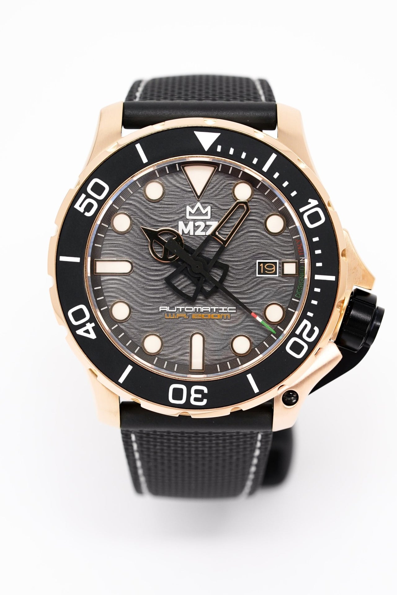 M2Z Men's Watch Diver 200 Black IP Rose Gold 200-008 - Watches & Crystals