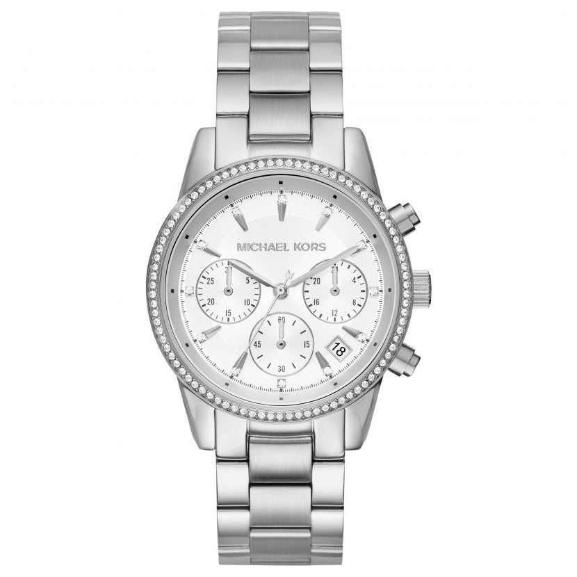 Michael Kors Ladies Chronograph Watch Ritz Silver MK6428 - Watches & Crystals