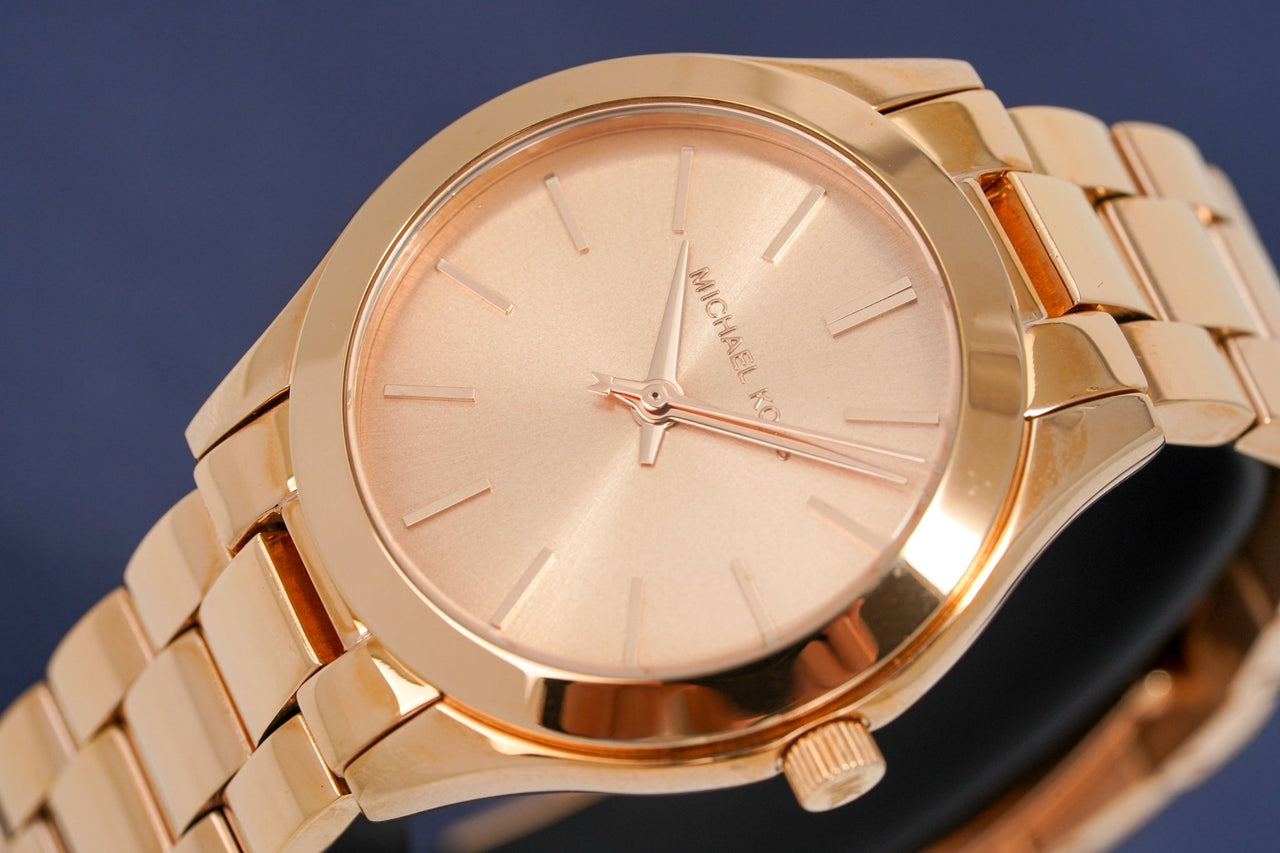 Michael Kors Ladies Watch Mini Slim Runway Rose Gold MK3205 - Watches & Crystals