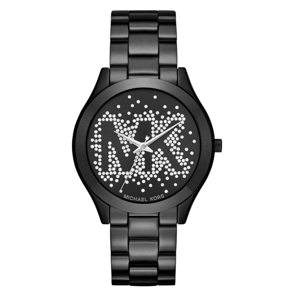 Michael Kors Ladies Watch Slim Runway Black 'MK' Gem Set MK3589 - Watches & Crystals