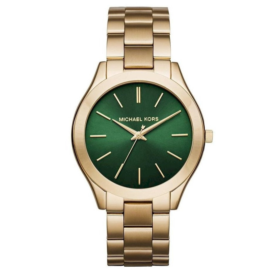 Michael Kors Ladies Watch Slim Runway Gold Green MK3435 - Watches & Crystals