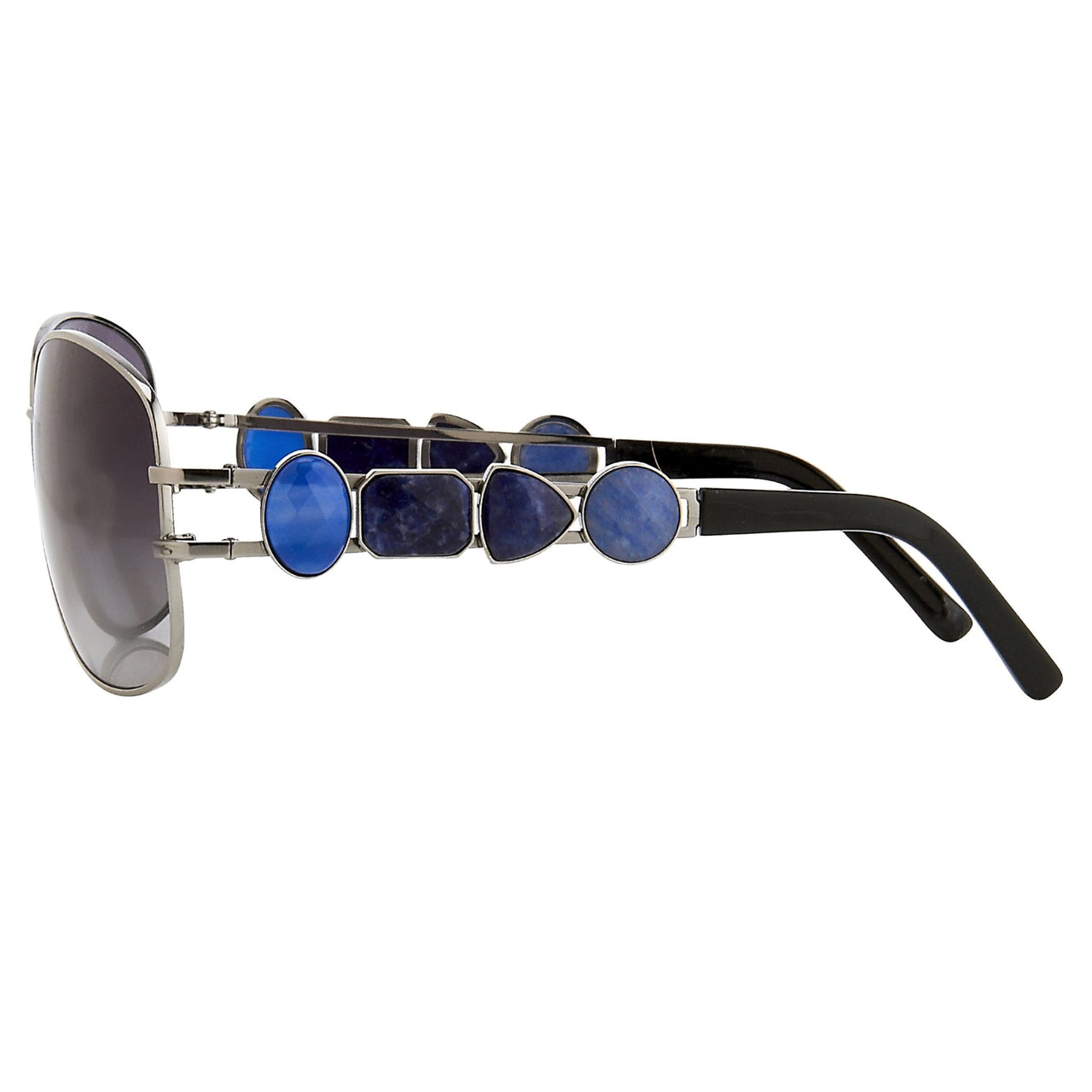 Oscar De La Renta Women Sunglasses Gemstones Oval Shiny Gun Metal and Grey Lenses - ODLR8C6SUN - Watches & Crystals