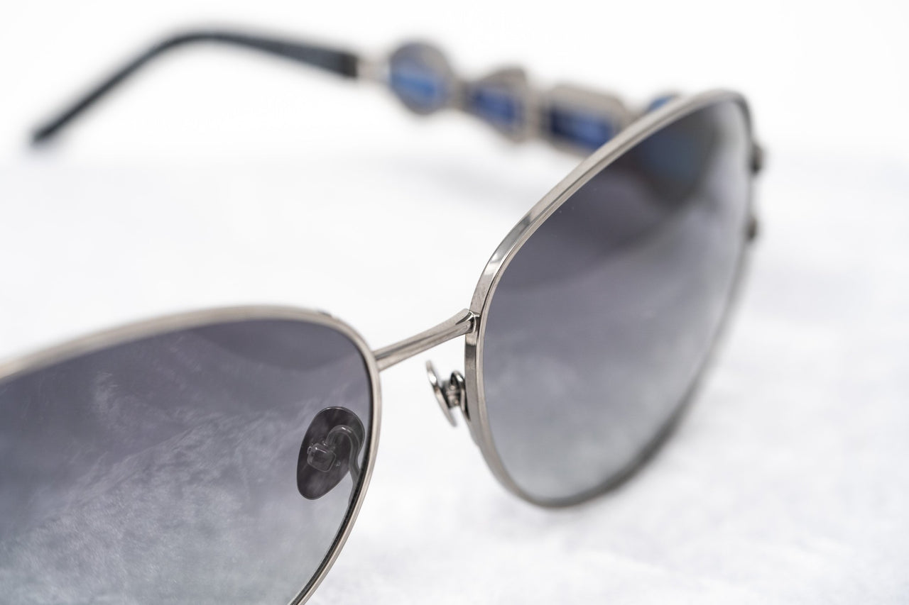 Oscar De La Renta Women Sunglasses Gemstones Oval Shiny Gun Metal and Grey Lenses - ODLR8C6SUN - Watches & Crystals