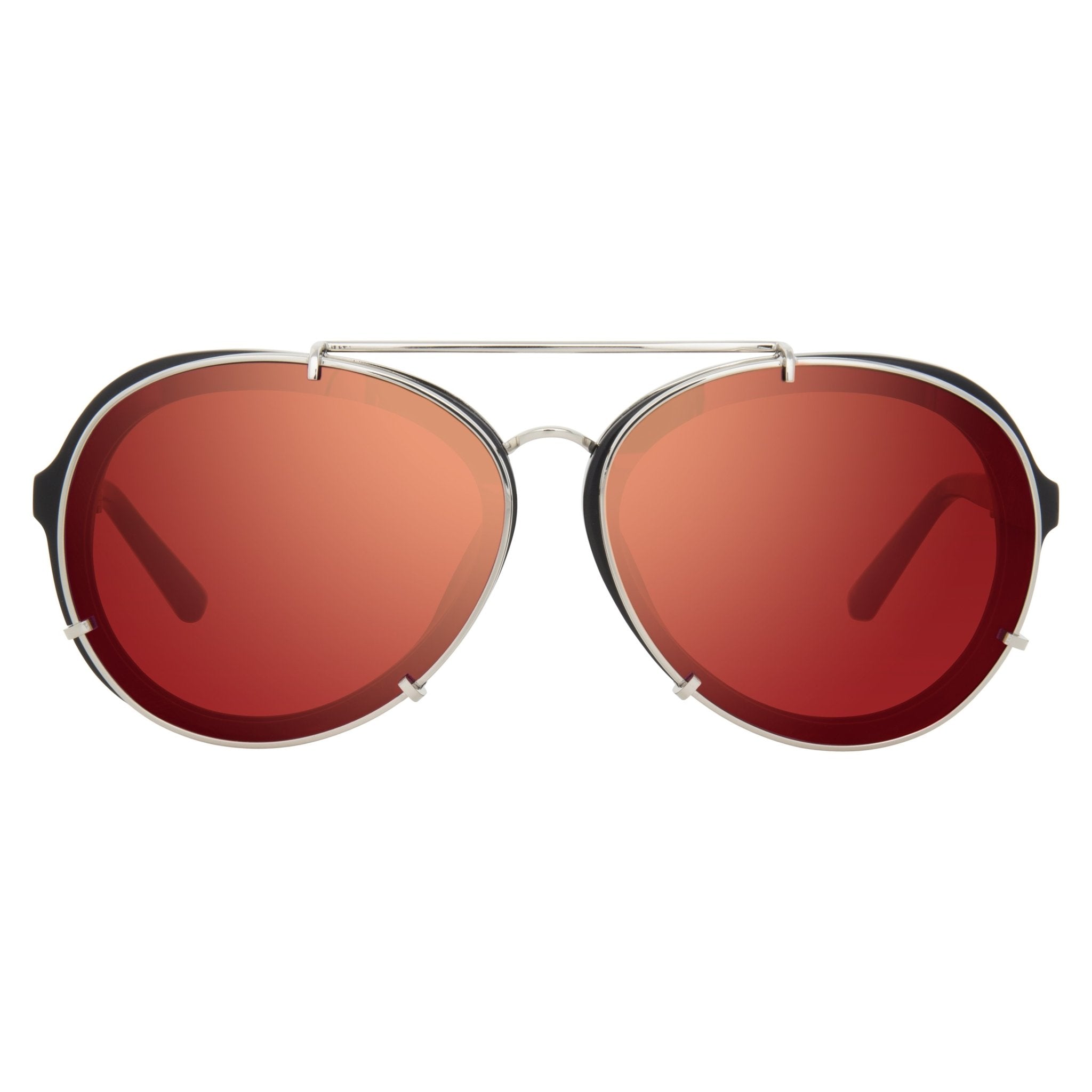 Phillip Lim Sunglasses Brushed Black and Nickel Aviator with Red Mirror Lenses Category 2 - PL170C6SUN - Watches & Crystals