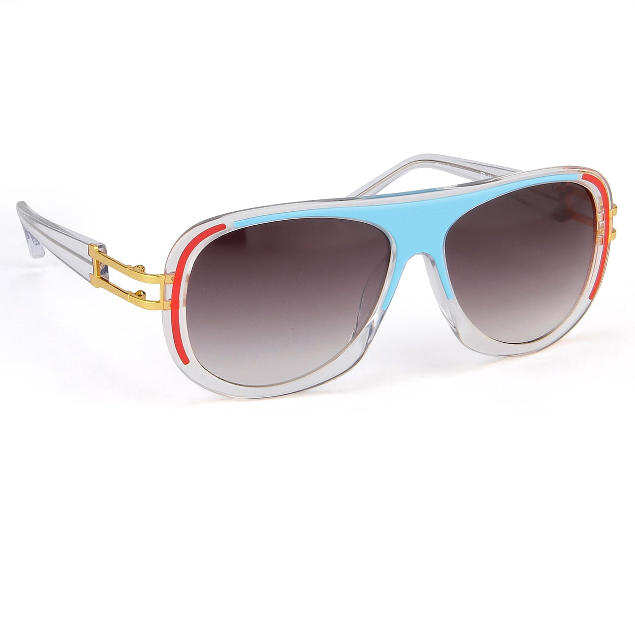 Prabal Gurung Sunglasses Female Aviator Blue/Red and Clear Acetate CAT 3 Grey Lenses PG10C2SUN - Watches & Crystals