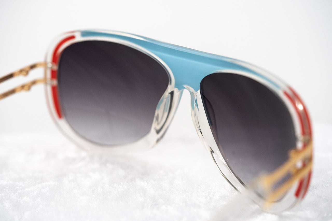 Prabal Gurung Sunglasses Female Aviator Blue/Red and Clear Acetate CAT 3 Grey Lenses PG10C2SUN - Watches & Crystals