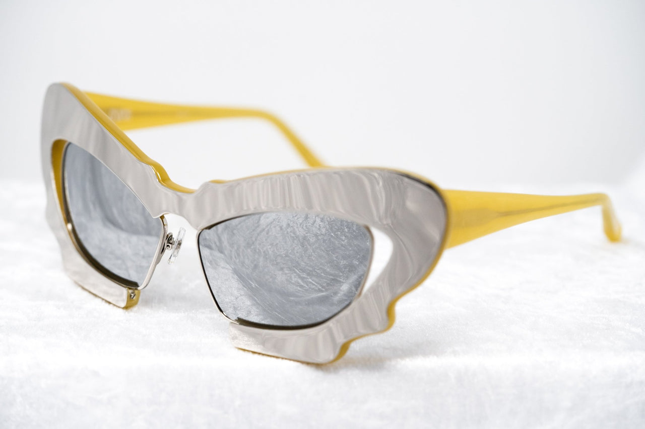 Prabal Gurung Sunglasses Female Cat Eye Silver Mustard Yellow Category 3 Silver Mirror Lenses PG1C11SUN - Watches & Crystals