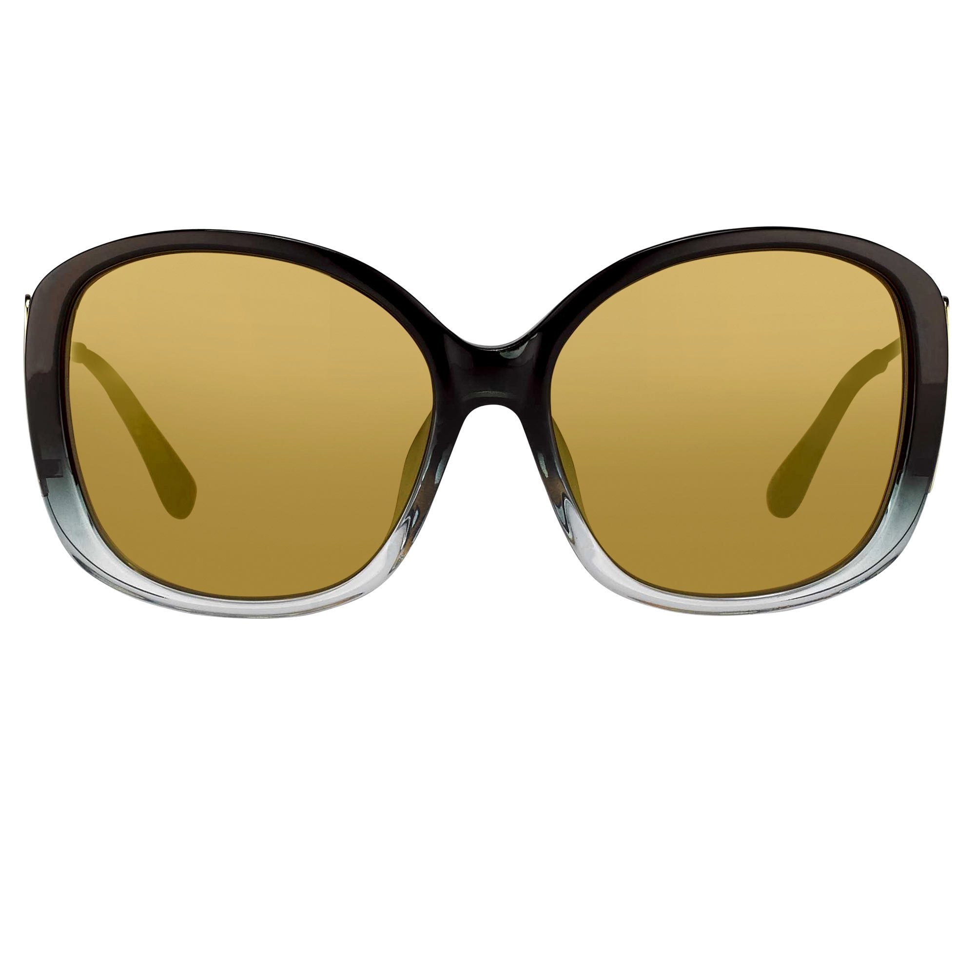 Prabal Gurung Sunglasses Oversized Female Black to Clear/Gold Frame Category 2 Gold Mirror Lenses PG23C1SUN - Watches & Crystals