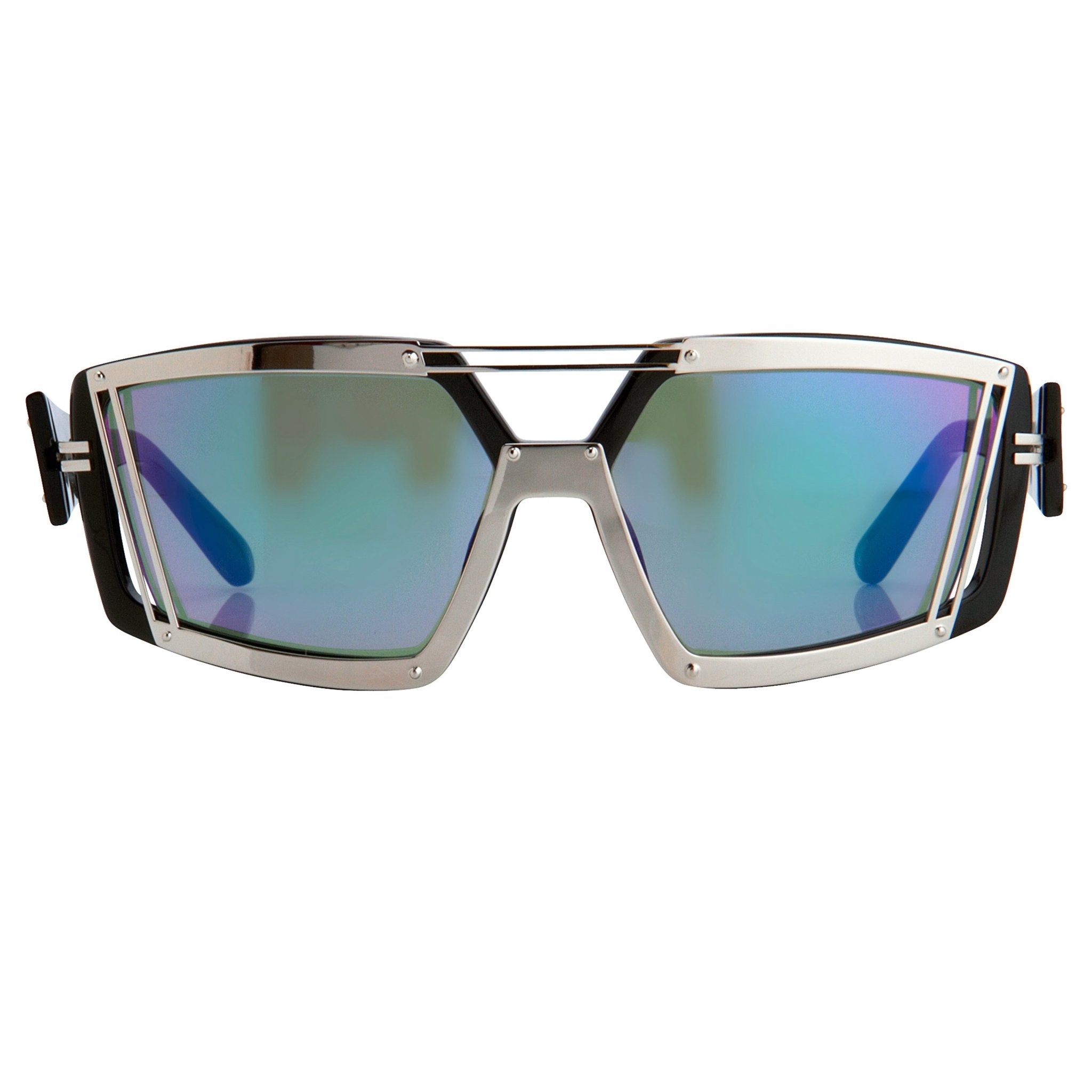 Prabal Gurung Sunglasses Rectangular Black Bar With Green/Purple Mirror Lenses PG3C4SUN - Watches & Crystals