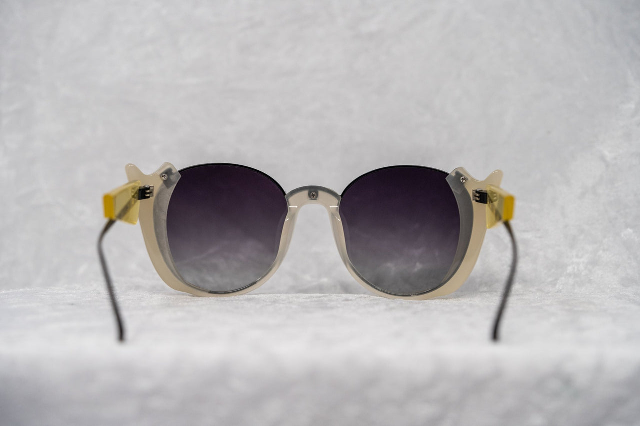 Prabal Gurung Sunglasses Round Clear Ivory White With Dark Grey Category 3 Graduated Lenses PG24C3SUN - Watches & Crystals