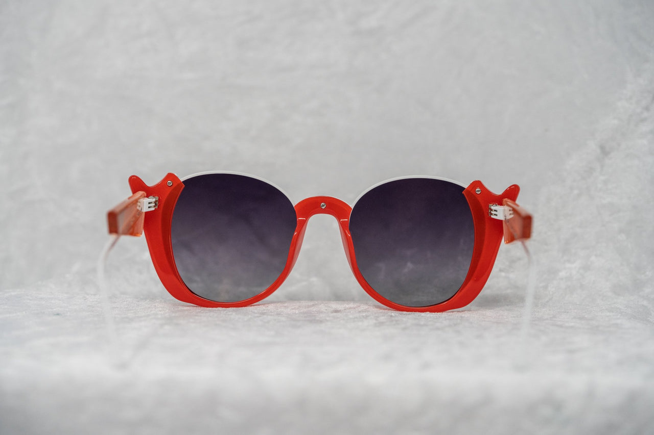 Prabal Gurung Sunglasses Round Crimson Ivory White With Dark Grey Category 3 Graduated Lenses PG24C4SUN - Watches & Crystals