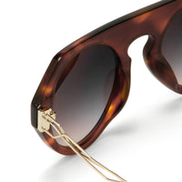 Thumbnail for Prabal Gurung Sunglasses Women's Round Flat Top Tortoise Shell Acetate and Light Gold CAT3 Grey Gradient Lenses PG15C2SUN - Watches & Crystals