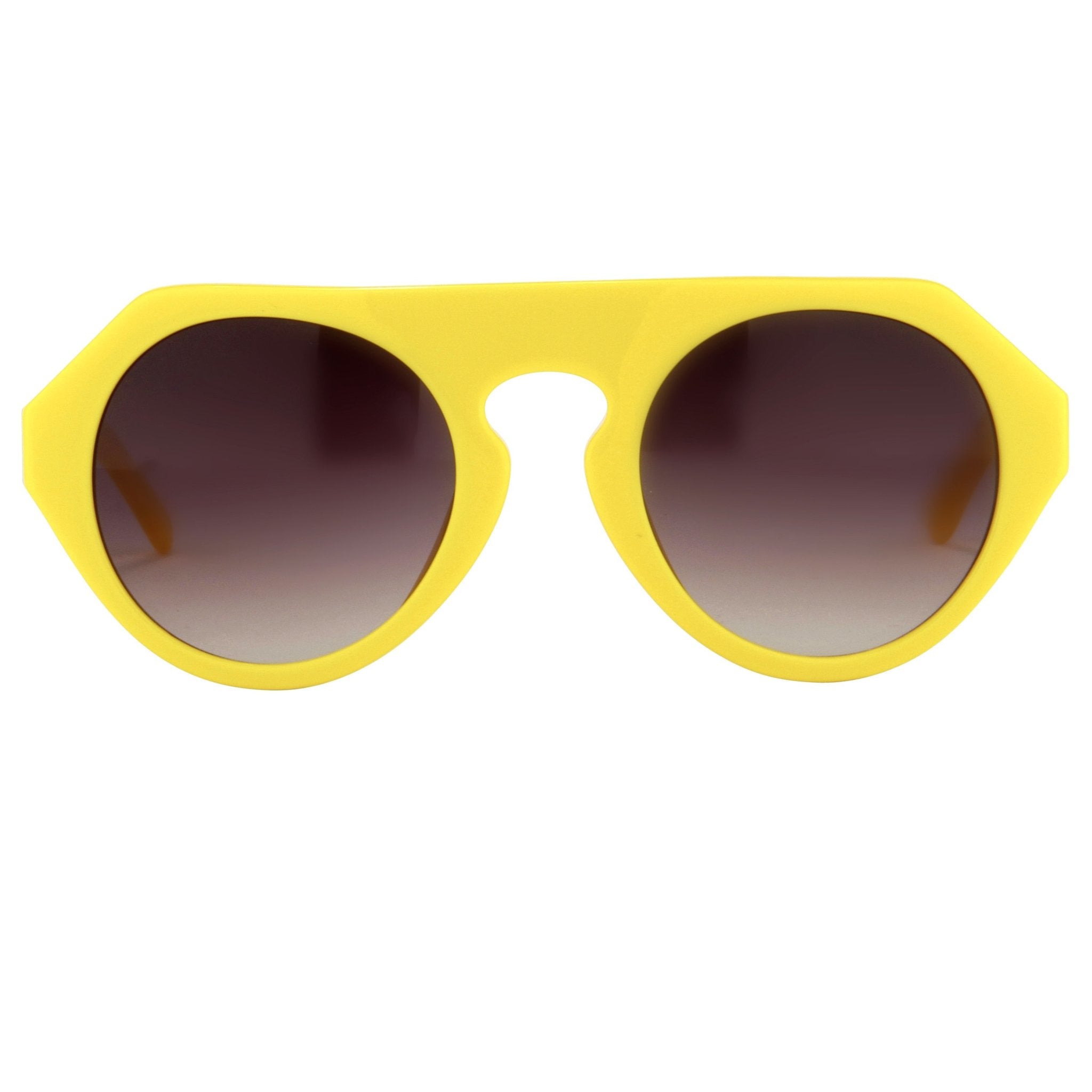 Prabal Gurung Sunglasses Women's Round Flat Top Yellow Acetate CAT2 Grey Gradient Lenses PG15C4SUN - Watches & Crystals